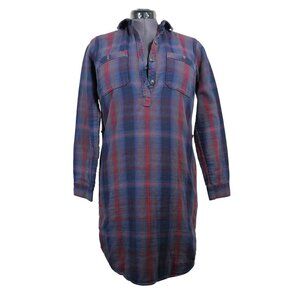 Eddie Bauer women's plaid double flannel long sleeve pullover shirt dress 8 FLAW